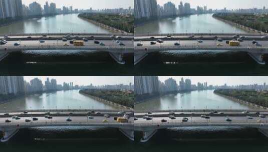 航拍广州大桥车流交通高清在线视频素材下载