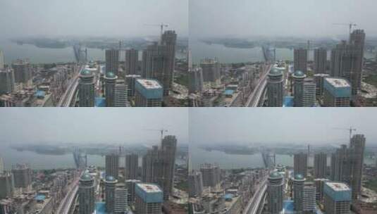 航拍湖北襄阳城市高楼建筑高清在线视频素材下载