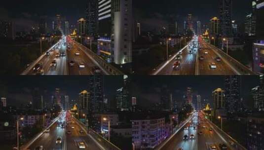 上海延安高架路车流夜景航拍高清在线视频素材下载