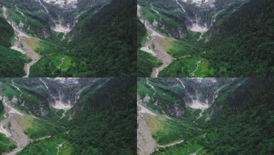 雨崩村神瀑藏区雪山冰川航拍高清在线视频素材下载