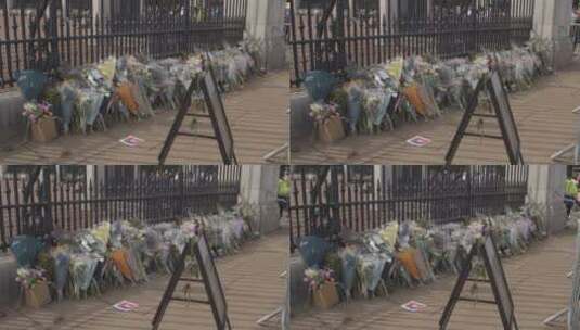 白金汉宫外献花的高角度照片高清在线视频素材下载