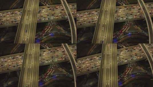 城市交通夜景车水马龙-立交桥高架路车流高清在线视频素材下载