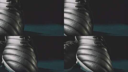 黑色足球靴的极端特写镜头高清在线视频素材下载