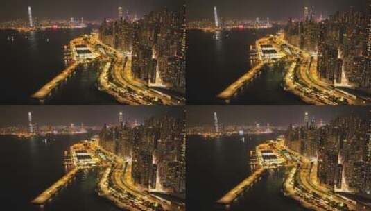 航拍延时香港夜景中秋月亮升起高清在线视频素材下载