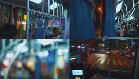 公交车上 孤独下班做公交茶叶 空镜头夜景高清在线视频素材下载