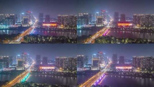 义乌稠江城市夜景航拍延时摄影高清在线视频素材下载
