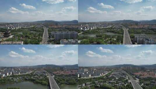 山东青州城市风光蓝天白云航拍高清在线视频素材下载