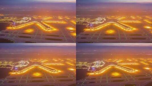 青岛胶州机场全景夜景西跑道延时高清在线视频素材下载