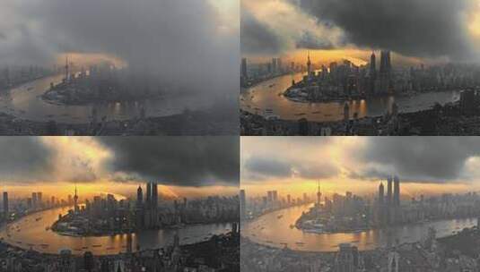 上海外滩阳光冲破乌云4K高清在线视频素材下载