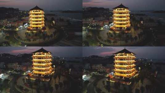 漳州东山岛铜陵武庙朝圣楼夜景高清在线视频素材下载