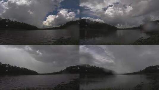 池塘水库湖泊水面雷阵雨小雨雨过天晴延时高清在线视频素材下载