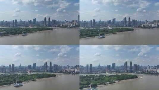 航拍武汉城市地标汉江与长江交汇处江景高清在线视频素材下载