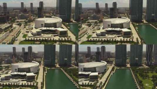 空中剪辑迈阿密市中心美国航空竞技场高清在线视频素材下载