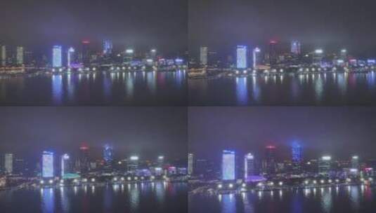 上海摩天大楼建筑夜景雾气弥漫高清在线视频素材下载