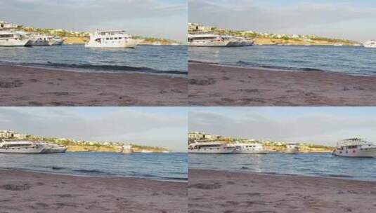 游船抵达埃及海滩上的码头。延时高清在线视频素材下载