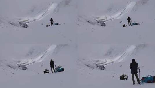 攀登岷山山脉主峰雪宝顶的登山者徒步进山高清在线视频素材下载