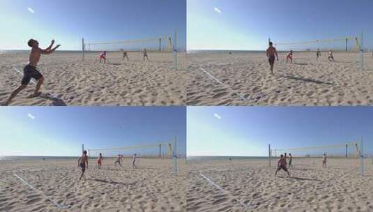 玩沙滩排球的男人。高清在线视频素材下载