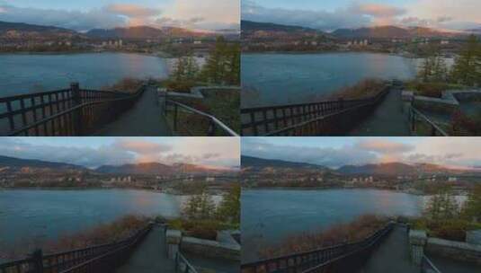 七彩冬日夕阳下的史丹利公园景观高清在线视频素材下载