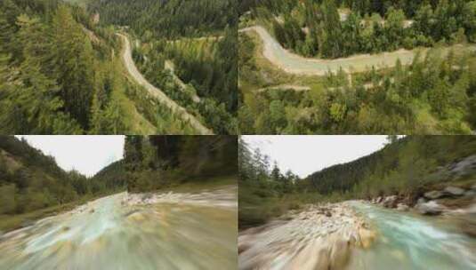航拍森林河流流水绿水青山美丽乡村生态环境高清在线视频素材下载