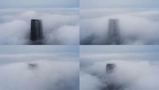 武汉绿地中心云海延时航拍高清在线视频素材下载
