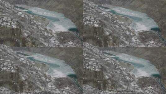 冬天山林湖泊鸟瞰图高清在线视频素材下载