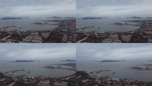 航拍山东长岛沿海城市风光高清在线视频素材下载