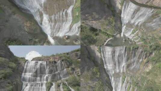 新农村月亮湾景区大瀑布水流航拍高清在线视频素材下载