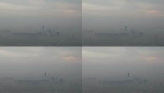 苏州城市清晨迷雾平流层航拍高清在线视频素材下载