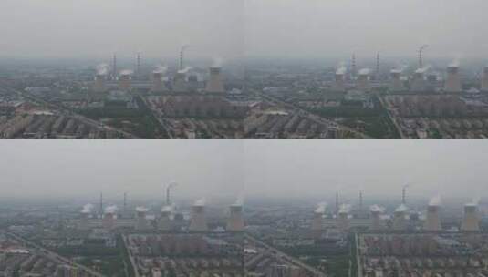 工业生产工厂烟囱环境污染航拍高清在线视频素材下载