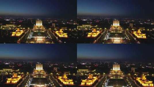 航拍山东东营市政府新世纪广场夜景高清在线视频素材下载