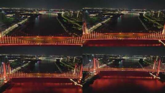 航拍浙江宁波庆丰桥夜景高清在线视频素材下载