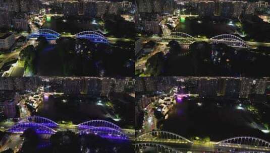 航拍温州南塘大桥夜景高清在线视频素材下载