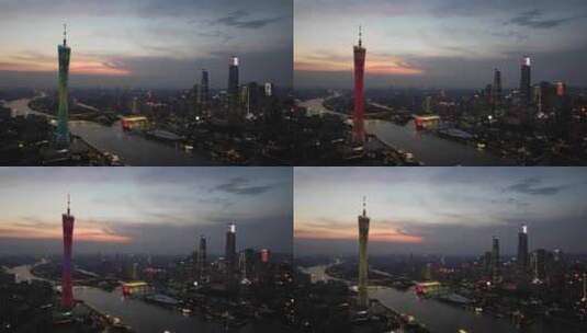 广州中轴线、广州珠江新城日落夜景高清在线视频素材下载