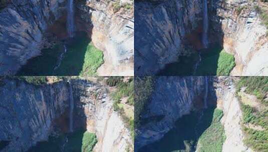 4K震撼绝壁峡谷瀑布航拍视频高清在线视频素材下载