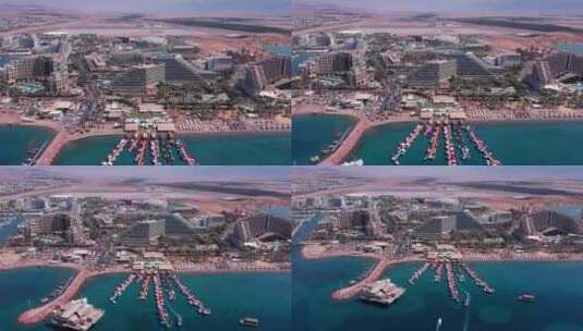 埃拉特短线与滨海船酒店和景观天线高清在线视频素材下载