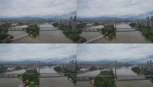 福建福州闽江三县洲大桥交通航拍高清在线视频素材下载