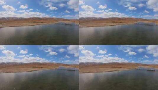 高原蓝天白云湖边飞鸟高清在线视频素材下载