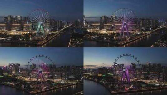 深圳宝安欢乐港湾摩天轮夜景右环绕高清在线视频素材下载