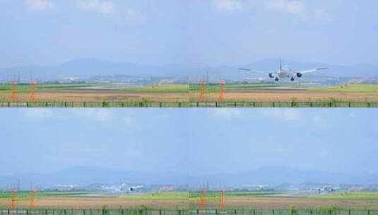 民航客机飞机降落跑道高清在线视频素材下载