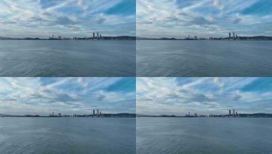 航拍福建厦门轮渡海岸线商务CBD城市风光高清在线视频素材下载