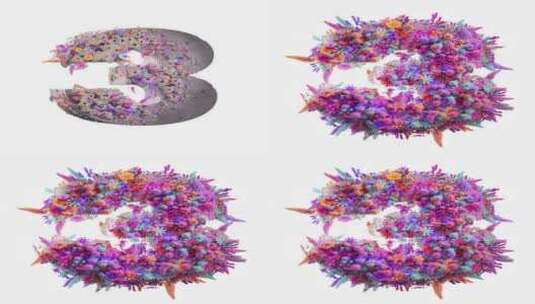 创意数字开满鲜花三维渲染带通道广告素材高清在线视频素材下载