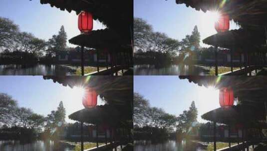 杭州郭庄 江南园林 古典建筑 阳光透过屋檐高清在线视频素材下载