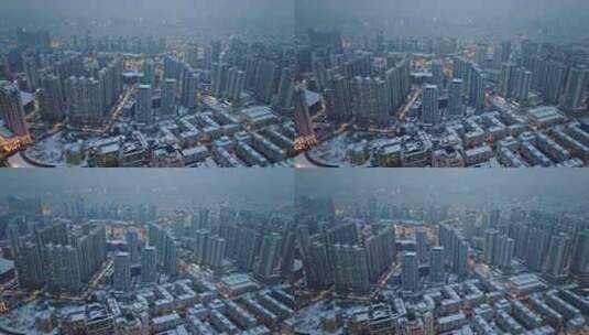 中国黑龙江哈尔滨住宅小区雪景航拍高清在线视频素材下载