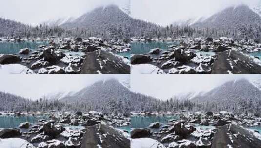 西藏然乌湖冬天雪山森林冰河雾凇雪景风景高清在线视频素材下载