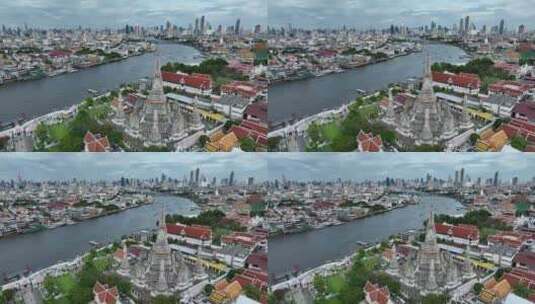 泰国曼谷湄南河郑王庙城市地标航拍风光高清在线视频素材下载