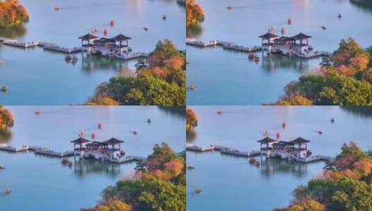 惠州西湖九曲桥航拍视频高清在线视频素材下载
