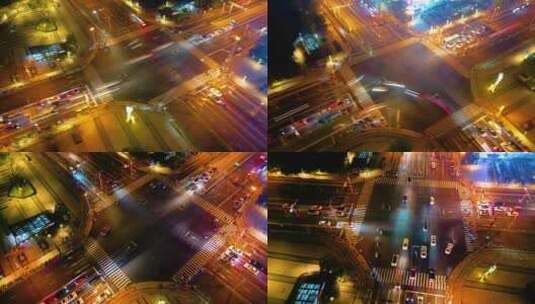 杭州城市十字路口夜景车流延时摄影高清在线视频素材下载