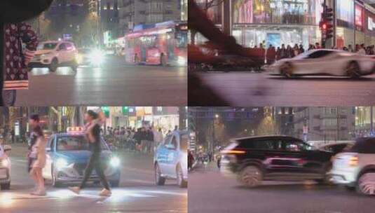 夜晚城市行人过马路人流脚步视频素材高清在线视频素材下载
