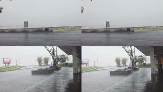 傍晚杭州钱塘江江东大桥下暴雨高清在线视频素材下载