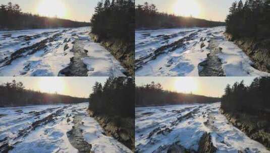 美丽的aeria在冰冻的河流和白雪覆盖的高清在线视频素材下载
